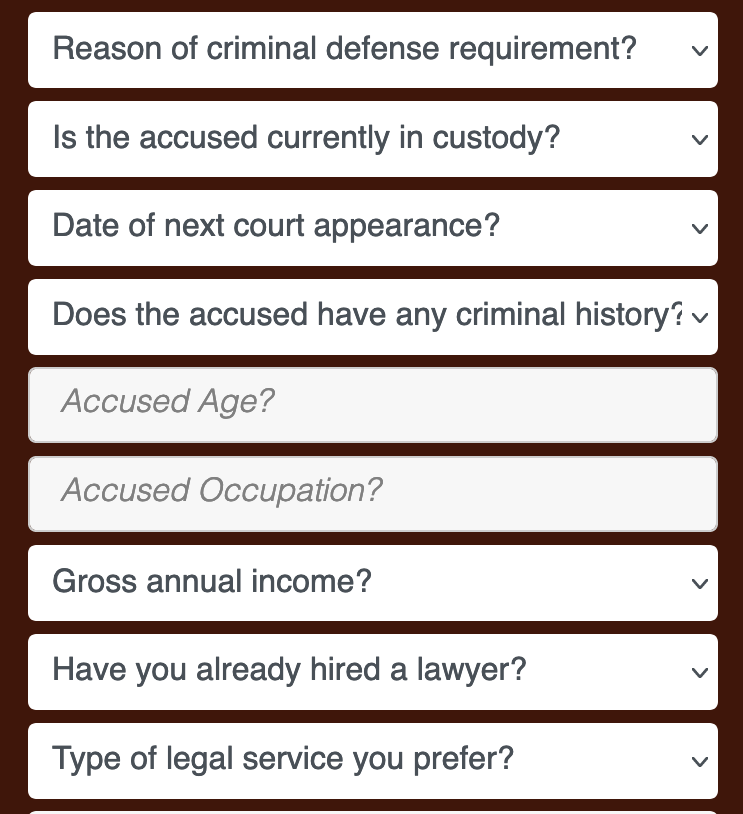 Pre-screening Criminal Defense Questions