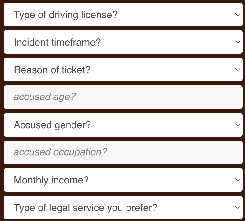 Pre-screening Traffic Ticket Questions